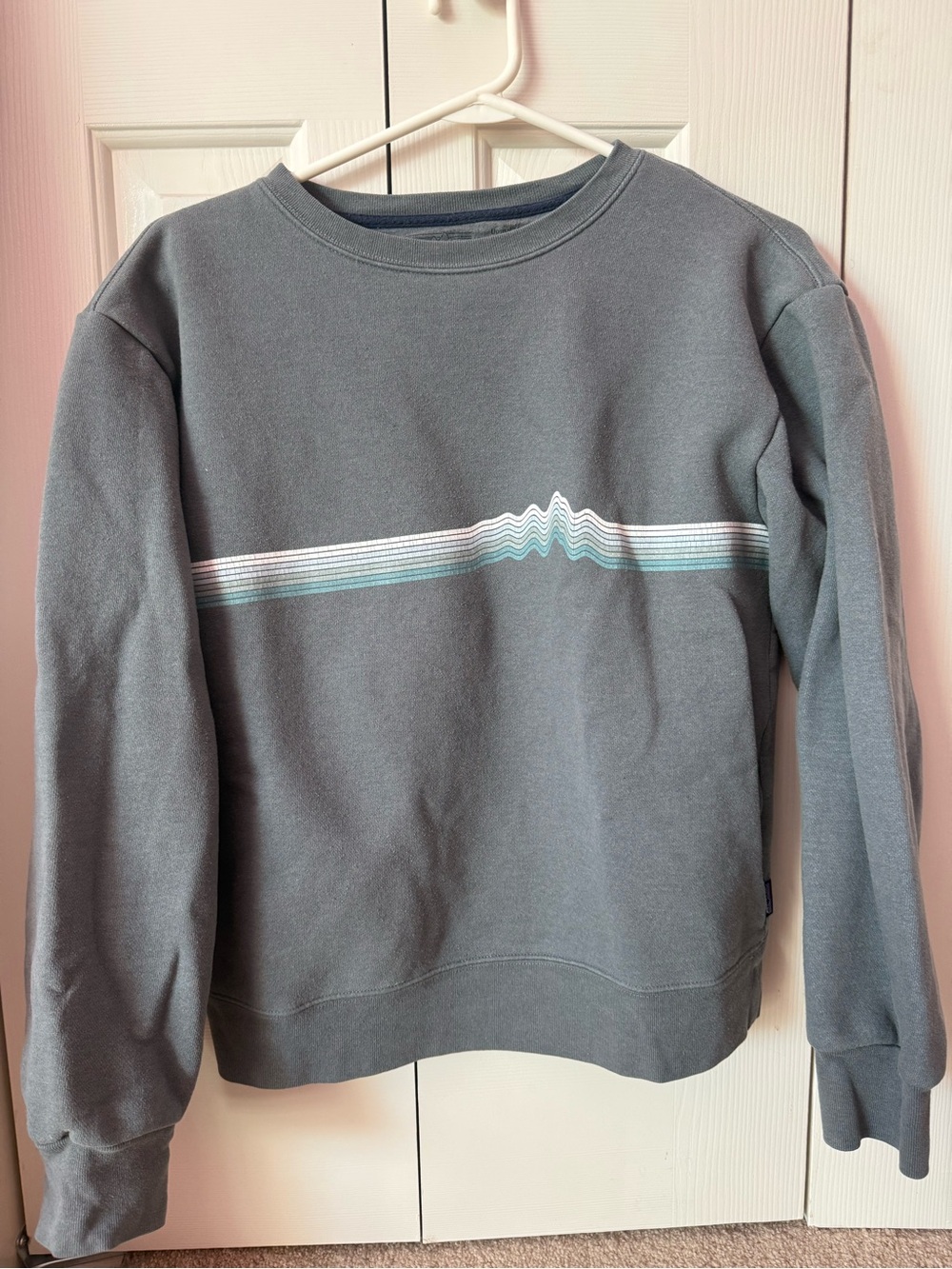 Patagonia Men's Slate Gray Crewneck with Pastel Stripe